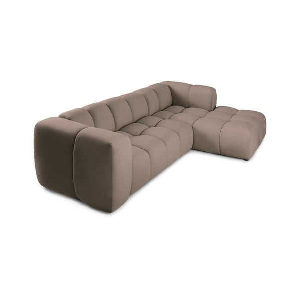 Taupe spalvos iš velveto kampinė sofa (su dešiniuoju kampu/su gultu) Cube – Bonami Selection-image-3