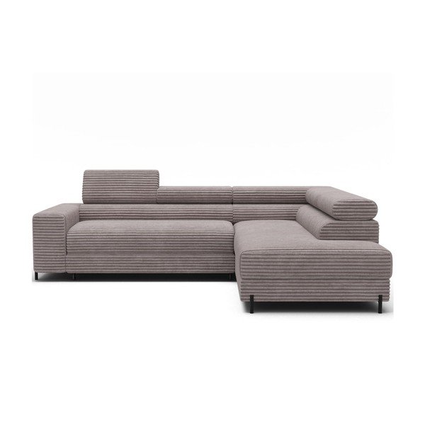 Pilkos spalvos kampinė sofa iš kordinio velveto (su dešiniuoju kampu/„L“ formos) Colesio – ELTAP