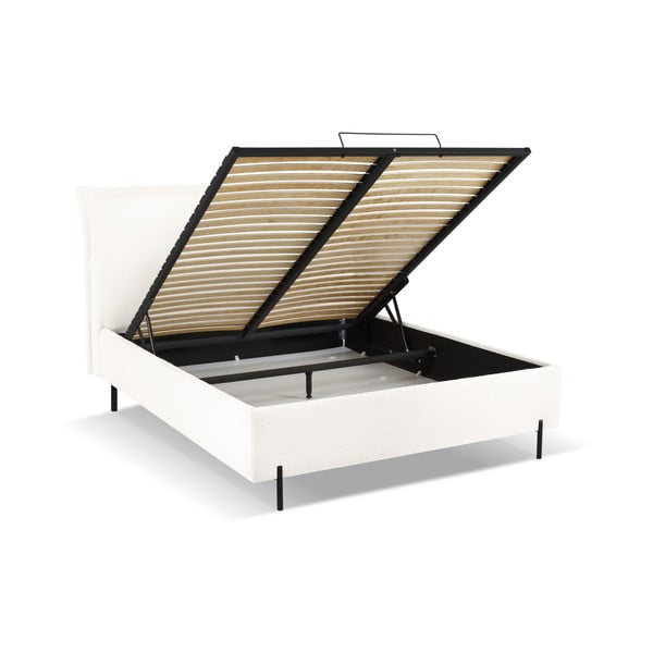 Dvigulė lova baltos spalvos audiniu dengta su sandėliavimo vieta su lovos grotelėmis 160x200 cm Armie – Milo Casa-image-1