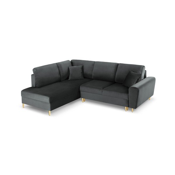 Tamsiai pilkos spalvos iš velveto sulankstoma/su sandėliavimo vieta kampinė sofa (su kairiuoju kampu/„L“ formos) Kyoto – Cosmopolitan Design-image-1