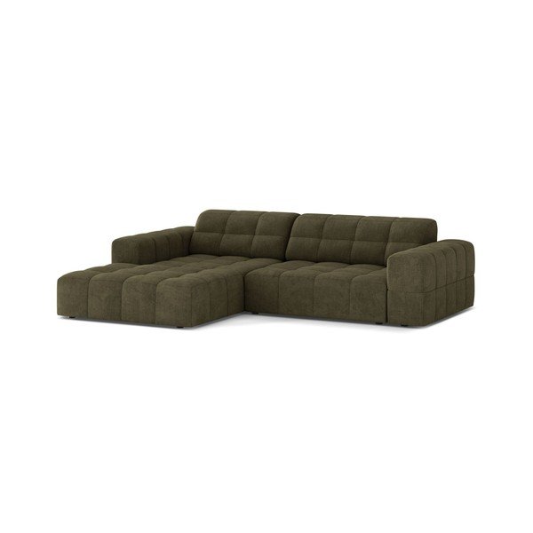 Khaki spalvos kampinė sofa iš šenilinio audinio (su kairiuoju kampu/su gultu) Chicago – Cosmopolitan Design-image-1