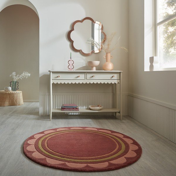Rankų darbo bordo spalvos iš vilnos apvalios formos kilimas ø 120 cm Lois – Flair Rugs-image-1