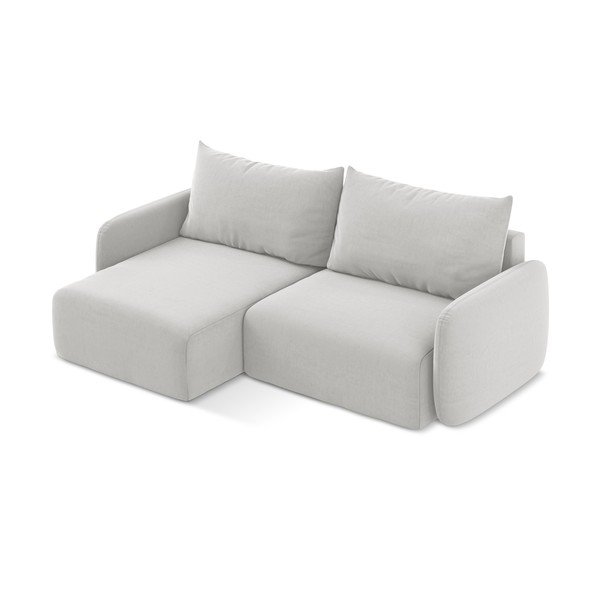 Šviesiai pilkos spalvos sulankstoma/su sandėliavimo vieta kampinė sofa iš velveto (su kairiuoju kampu/su gultu) Kalena – Makamii-image-3