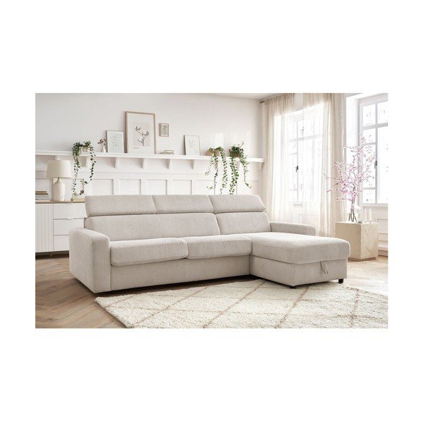 Iš kordinio velveto sulankstoma kampinė sofa kreminės spalvos (kintama) Monaco – Bobochic Paris-image-1
