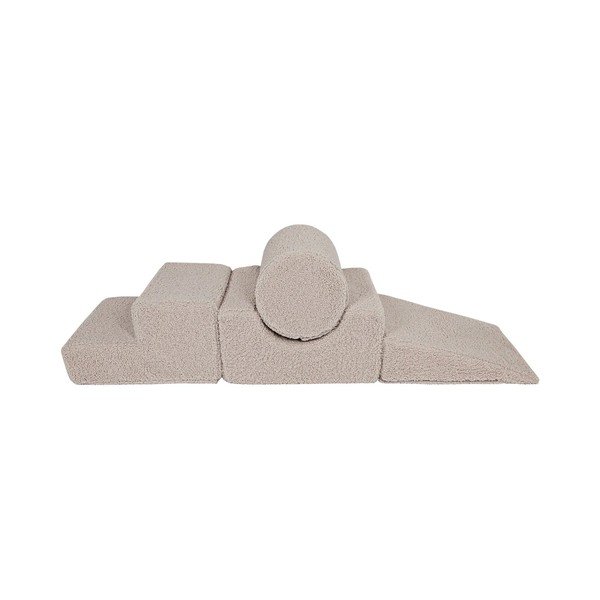 Pilkos spalvos iš tekstilės putų žaidimų aikštelė 4 vnt. aukštis 30 cm 45x170 cm Montessori – Meowbaby
