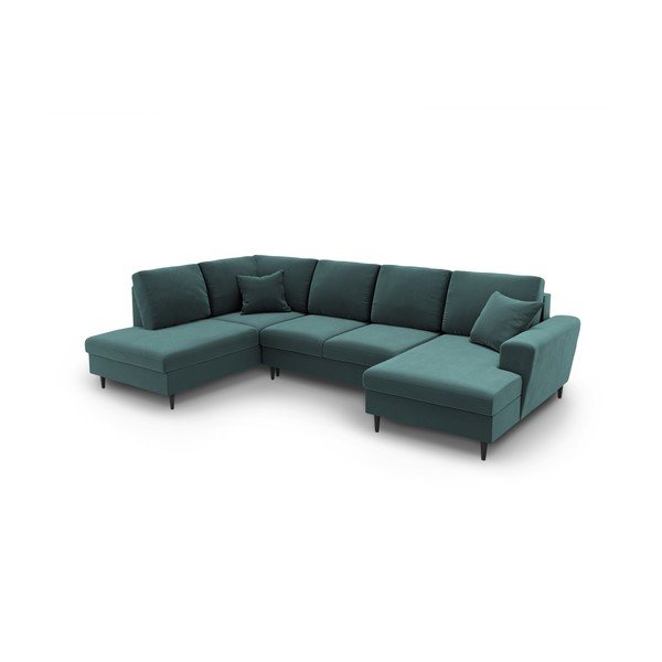Smaragdinės spalvos iš velveto sulankstoma/su sandėliavimo vieta kampinė sofa (su kairiuoju kampu/„U“ formos) Kyoto – Cosmopolitan Design-image-2