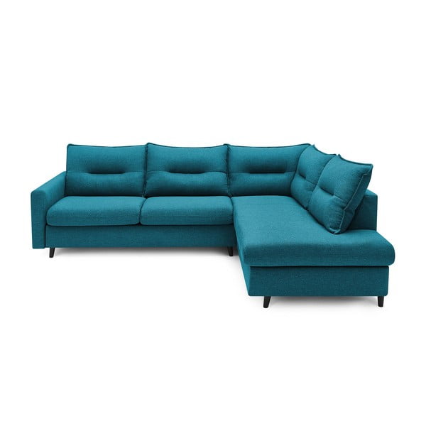 Turkio spalvos mėlyna kampinė sofa-lova Bobochic Paris Sinki L, dešinysis kampas