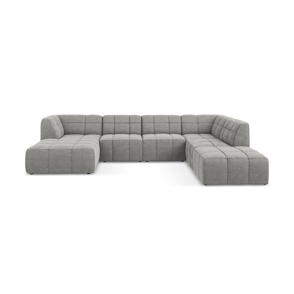 Pilkos spalvos kampinė sofa iš boucle („U“ formos) Aloha – Makamii