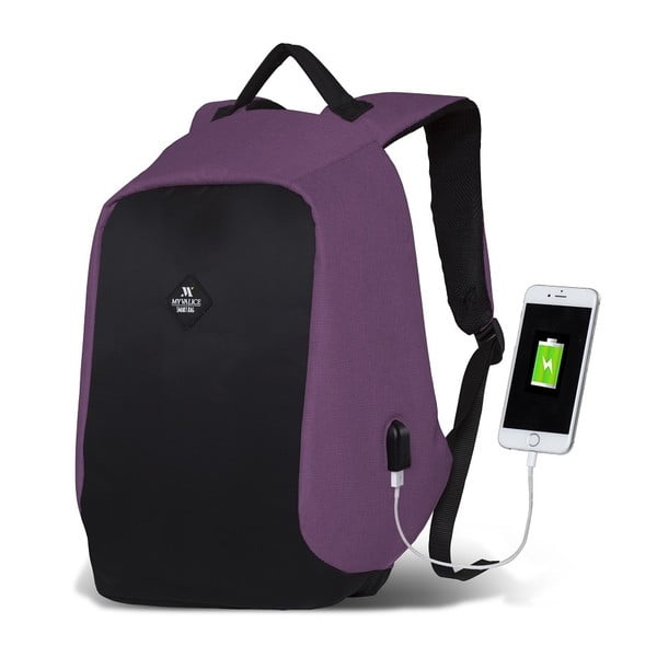 Juodai violetinė kuprinė su USB prievadu My Valice SECRET Smart Bag