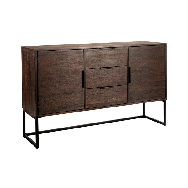 Iš tikmedžio masyvo žema šoninė spintelė rudos spalvos 135x82 cm Webster – White Label-image-2