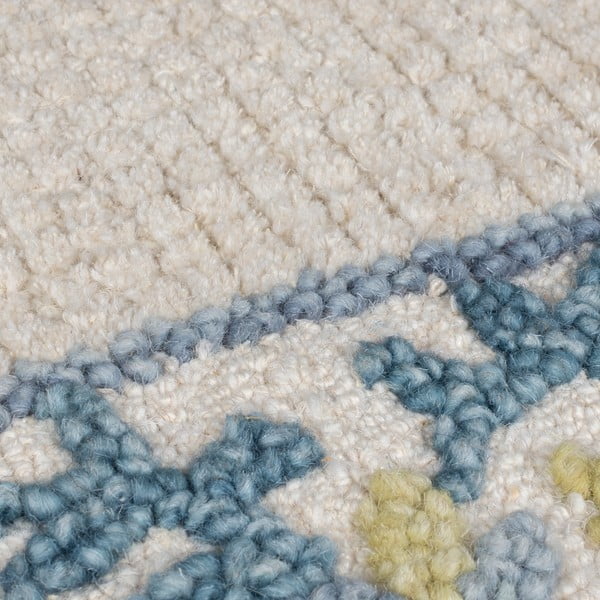 Rankų darbo mėlynos spalvos/dramblio kaulo spalvos iš vilnos mišinio kilimas 120x170 cm Myla Floral Frame – Flair Rugs-image-2