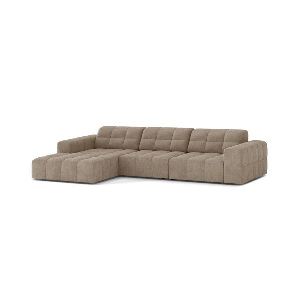 Smėlio spalvos kampinė sofa iš šenilinio audinio (su kairiuoju kampu/su gultu) Chicago – Cosmopolitan Design-image-1