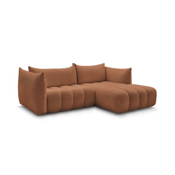 Oranžinės spalvos kampinė sofa iš boucle (su dešiniuoju kampu/su gultu) Azra – Bobochic Paris-image-2