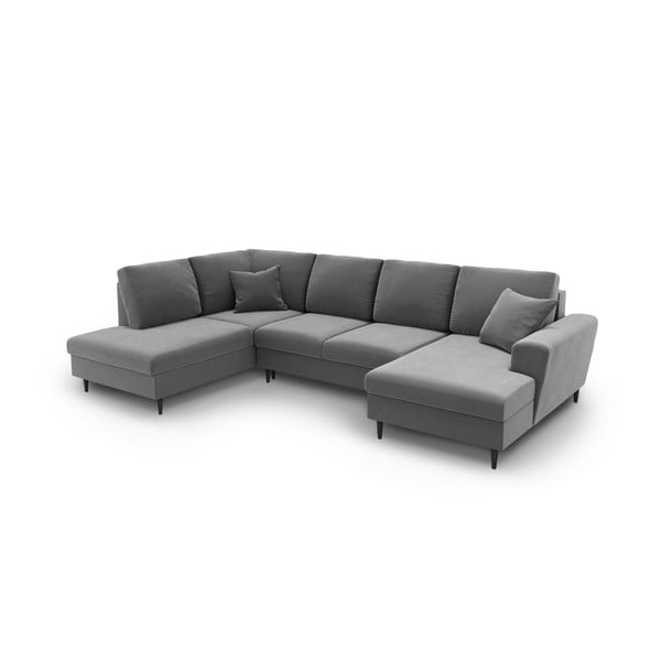 Šviesiai pilkos spalvos iš velveto sulankstoma/su sandėliavimo vieta kampinė sofa (su kairiuoju kampu/„U“ formos) Kyoto – Cosmopolitan Design-image-2