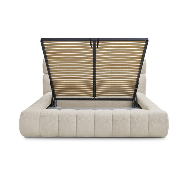 Dvigulė lova smėlio spalvos audiniu dengta su sandėliavimo vieta su lovos grotelėmis 160x200 cm Mont Blanc – Bobochic Paris-image-3