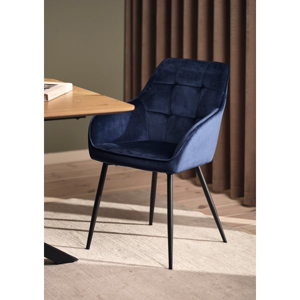 Tamsiai mėlynos spalvos iš audinio valgomojo kėdžių komplektas su porankiais 2 vnt. Nolan Square – Unique Furniture-image-1