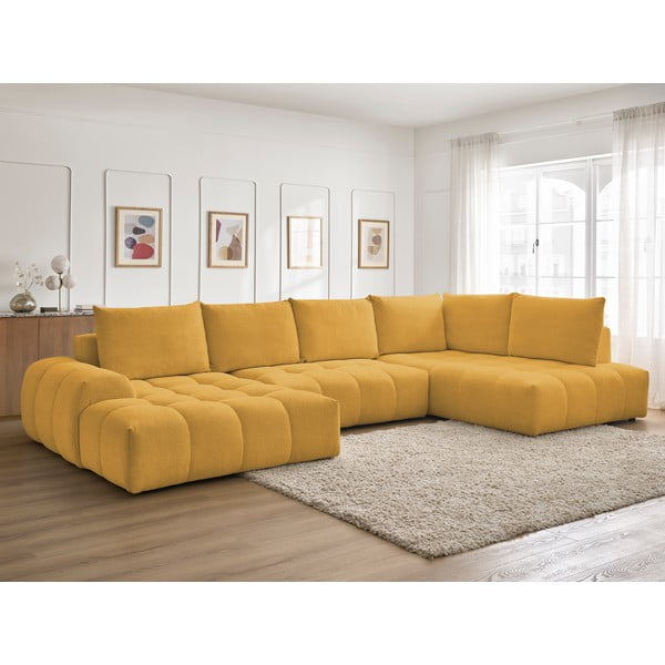 Garstyčių spalvos iš šenilinio audinio sulankstoma/su sandėliavimo vieta kampinė sofa (su dešiniuoju kampu/„U“ formos) Everest – Bobochic Paris-image-1