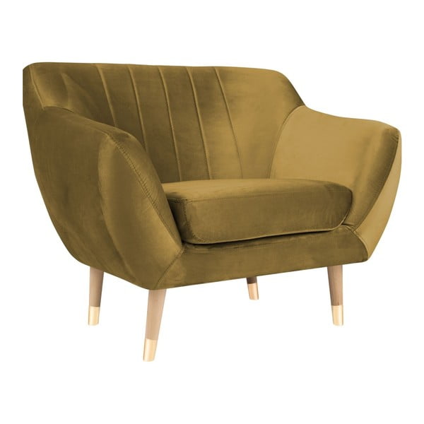 Žalsvai geltonos spalvos aksominis krėslas Mazzini Sofos Benito-image-2