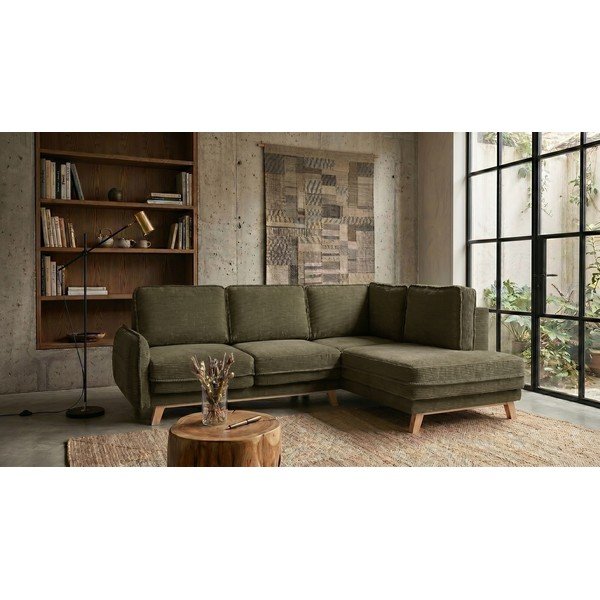 Iš kordinio velveto sulankstoma kampinė sofa žalios spalvos (su dešiniuoju kampu) Tori – Bonami Selection-image-1