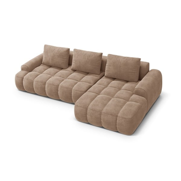 Šviesiai rudos spalvos iš velveto sulankstoma/su sandėliavimo vieta kampinė sofa (su dešiniuoju kampu/su gultu) Linz – Cosmopolitan Design-image-3