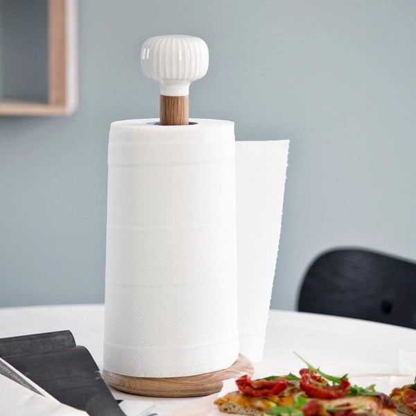 Popierinių rankšluosčių laikiklis iš ąžuolo medienos su balto porceliano detalėmis Kähler Design Hammershoi-image-1