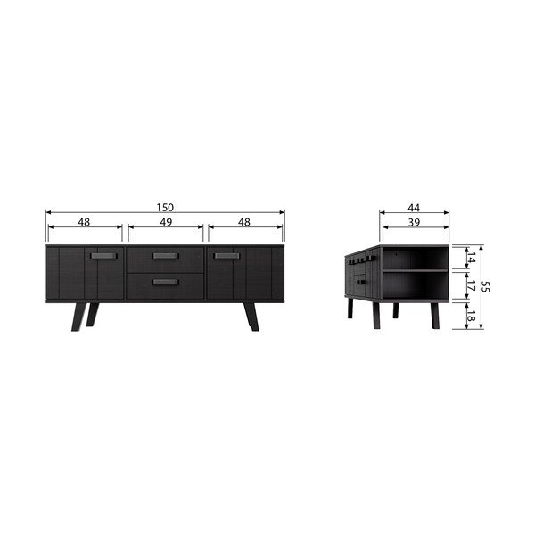 TV spintelė iš pušies masyvo juodos spalvos 150x55 cm Watch – De Eekhoorn-image-3