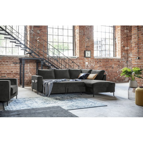 Iš velveto sulankstoma kampinė sofa tamsiai pilkos spalvos (su dešiniuoju kampu) Lofty Lilly – Miuform-image-1