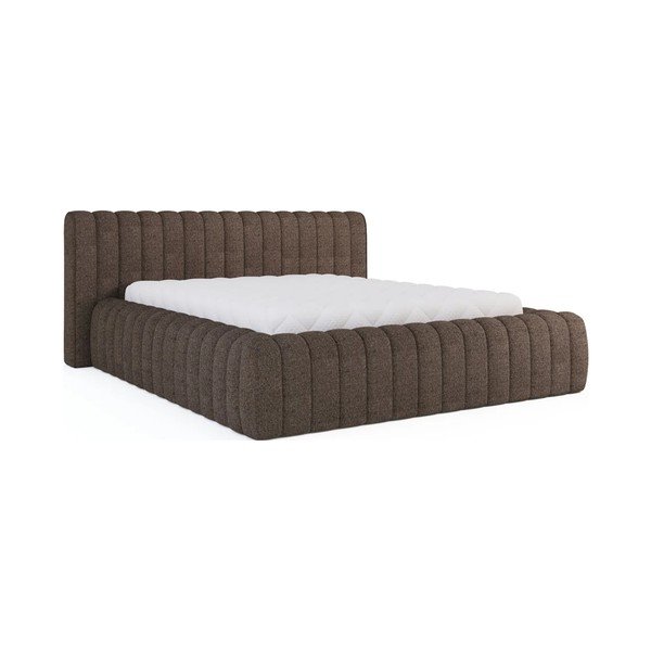 Rudos spalvos dvigulė lova dengta audiniu su sandėliavimo vieta su lovos grotelėmis 180x200 cm Carilla – ELTAP