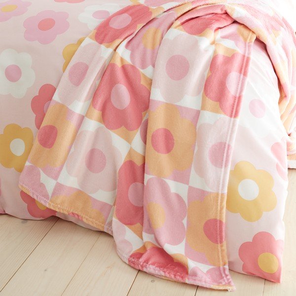 Iš mikroflanelės vaikiškas pledas rožinės spalvos 130x170 cm Retro Daisy – Catherine Lansfield