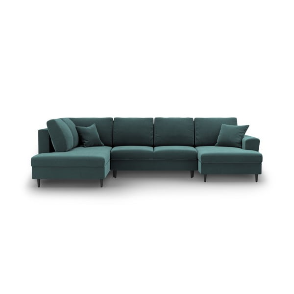 Smaragdinės spalvos iš velveto sulankstoma/su sandėliavimo vieta kampinė sofa (su kairiuoju kampu/„U“ formos) Kyoto – Cosmopolitan Design
