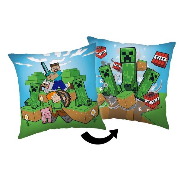 Iš mikropliušo vaikiška pagalvė 40x40 cm Minecraft Creeper Rush – Jerry Fabrics
