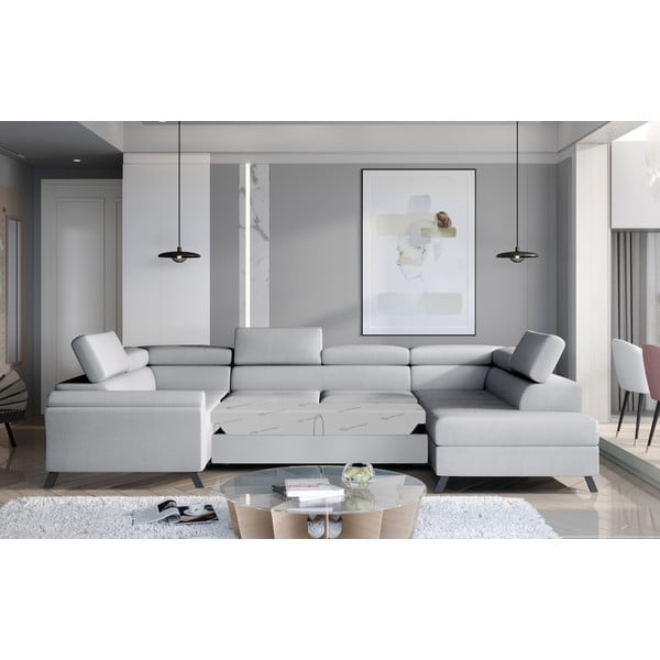 Šviesiai pilkos spalvos iš velveto sulankstoma/su sandėliavimo vieta kampinė sofa (su dešiniuoju kampu/„U“ formos) Escada – ELTAP-image-2