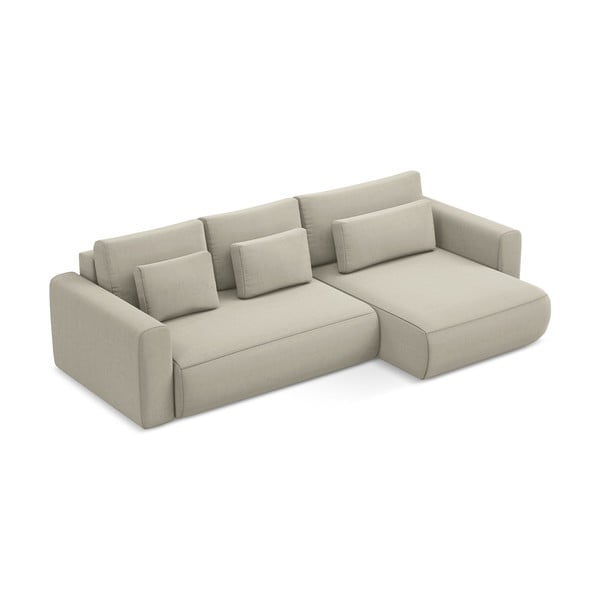 Smėlio spalvos iš velveto sulankstoma/su sandėliavimo vieta kampinė sofa (su dešiniuoju kampu/su gultu) Kapua – Makamii-image-4