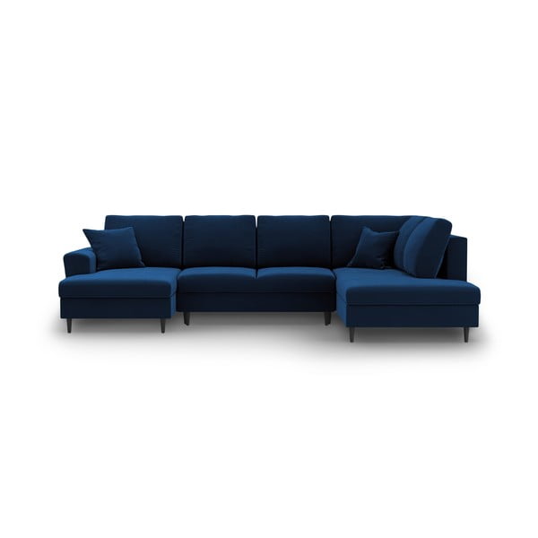 Mėlynos spalvos iš velveto sulankstoma/su sandėliavimo vieta kampinė sofa (su dešiniuoju kampu/„U“ formos) Kyoto – Cosmopolitan Design