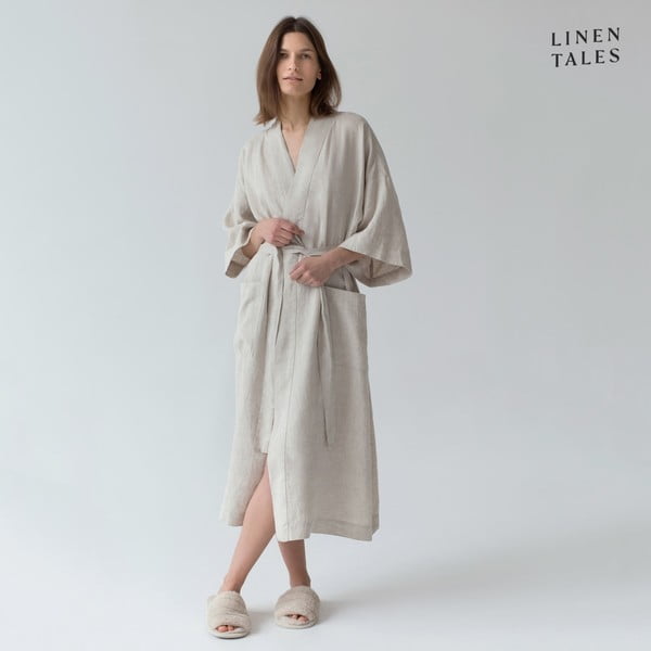 Smėlio spalvos lininis chalatas L/XL dydžio Summer - Linen Tales-image-3