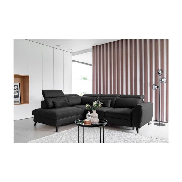 Tamsiai pilkos spalvos iš velveto sulankstoma/su sandėliavimo vieta kampinė sofa (su kairiuoju kampu/„L“ formos) Noble – ELTAP-image-1
