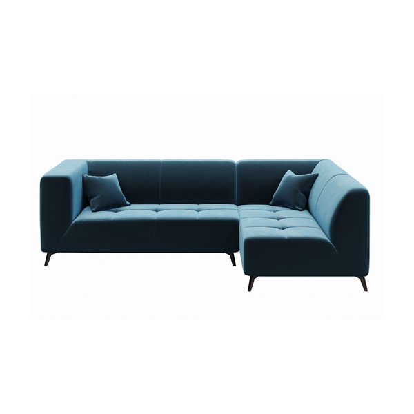 Mėlyna aksominė kampinė sofa MESONICA Toro, dešinysis kampas-image-2