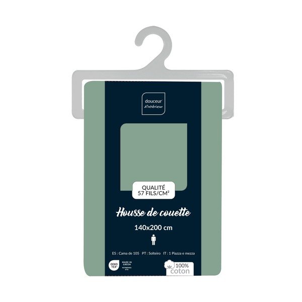 Žalios spalvos iš medvilnės viengulis antklodės užvalkalas 140x200 cm Lina – douceur d'intérieur-image-2