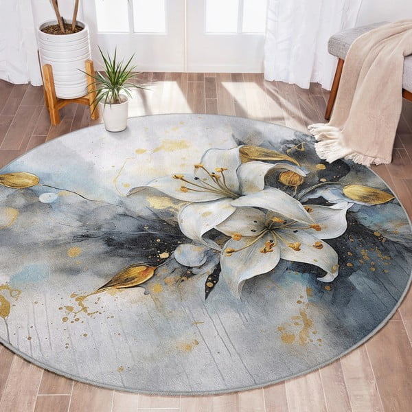 Skalbiamas apvalios formos kilimas mėlynos spalvos/pilkos spalvos ø 120 cm Golden Lilly – Mila Home-image-4