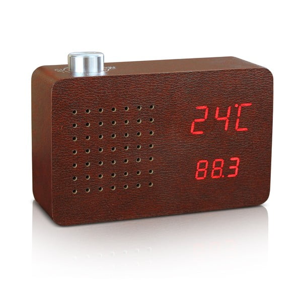 Tamsiai rudas žadintuvas su raudonu LED ekranu ir radijo imtuvu "Gingko Radio Click Clock-image-1
