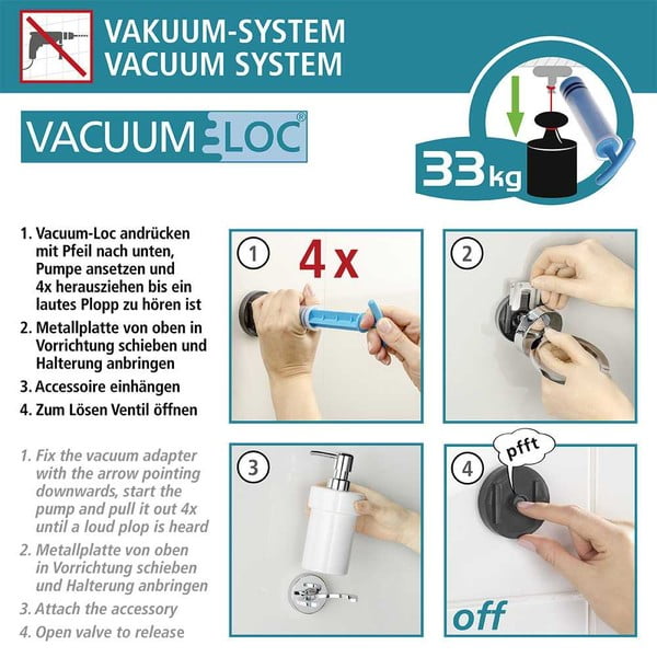Savarankiškas dvigubas rankšluosčių laikiklis Wenko Vacuum-Loc Capri, iki 33 kg-image-2