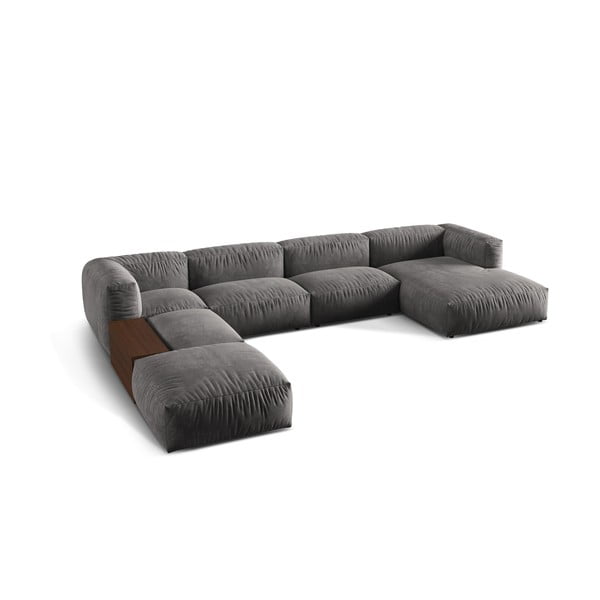 Pilkos spalvos iš velveto modulinė kampinė sofa (su kairiuoju kampu/„U“ formos) Martina – Micadoni -image-2
