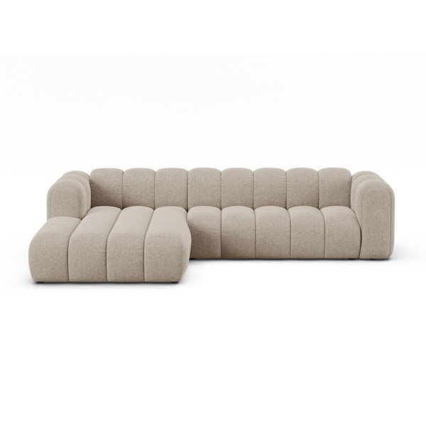 Smėlio spalvos kampinė sofa iš šenilinio audinio (su kairiuoju kampu/su gultu) Lupine – Micadoni 
