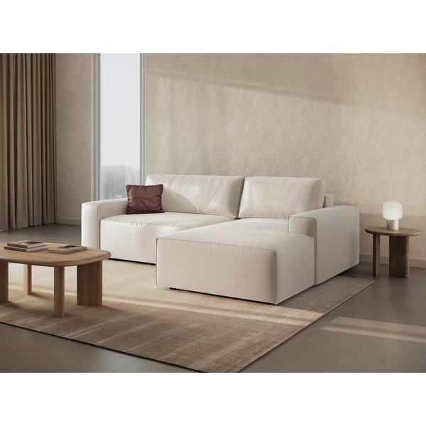 Iš velveto sulankstoma/su sandėliavimo vieta kampinė sofa smėlio spalvos (su dešiniuoju kampu/su gultu) Jodie – Micadoni -image-1