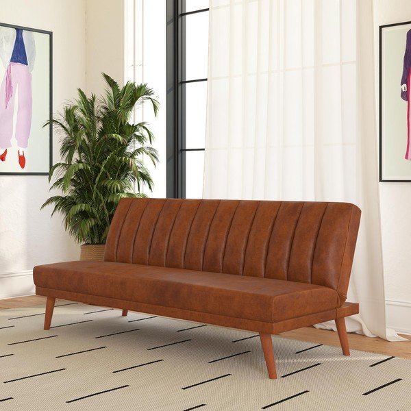 Oranžinė sofa-lova iš odos imitacijos 173 cm Brittany - Novogratz-image-1