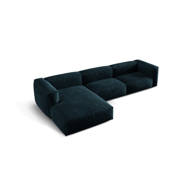 Tamsiai mėlynos spalvos iš velveto modulinė kampinė sofa (su kairiuoju kampu/su gultu) Martina – Micadoni -image-2