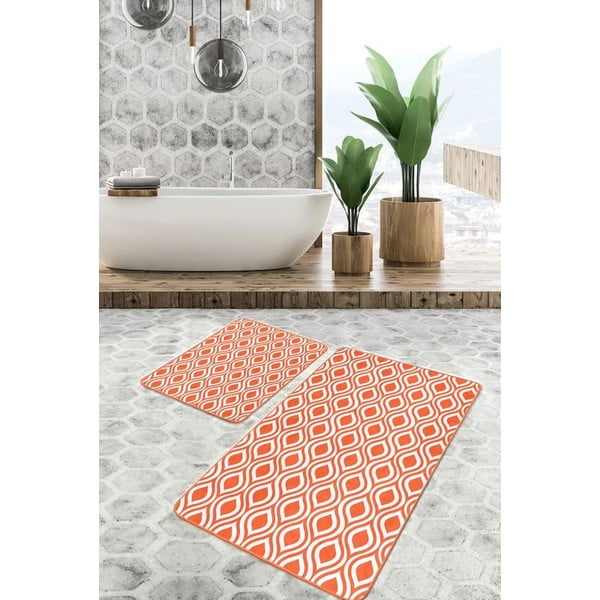 Oranžinės spalvos iš velveto vonios kilimėliai 2 vnt. 60x100 cm – Mila Home-image-4