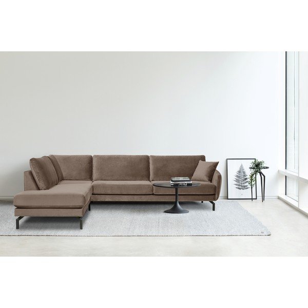 Rudai pilka kampinė sofa su aksomo užvalkalu Scandic Magic, kairysis kampas-image-1