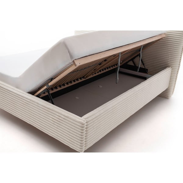 Smėlio spalvos dvigulė lova audiniu dengta su sandėliavimo vieta su lovos grotelėmis 180x200 cm Matera – Meise Möbel-image-3