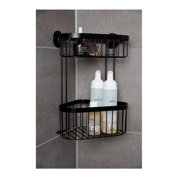 Juoda dviejų pakopų kampinė lentyna su krepšeliais Wenko Classic Plus-image-1